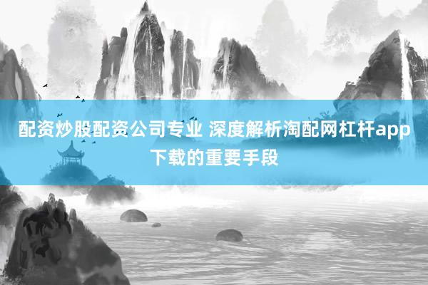 配资炒股配资公司专业 深度解析淘配网杠杆app下载的重要手段