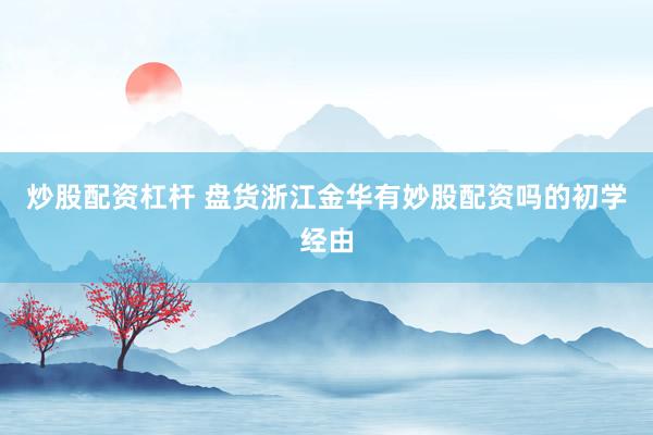 炒股配资杠杆 盘货浙江金华有妙股配资吗的初学经由