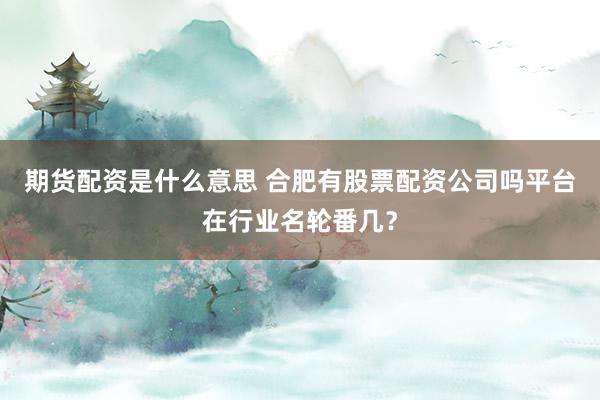 期货配资是什么意思 合肥有股票配资公司吗平台在行业名轮番几？