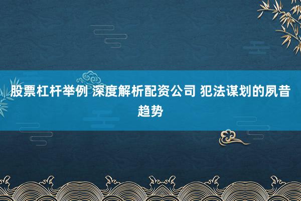 股票杠杆举例 深度解析配资公司 犯法谋划的夙昔趋势