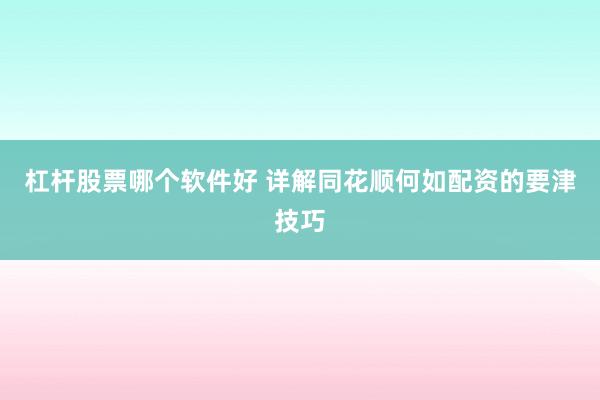 杠杆股票哪个软件好 详解同花顺何如配资的要津技巧