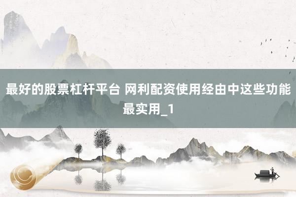 最好的股票杠杆平台 网利配资使用经由中这些功能最实用_1