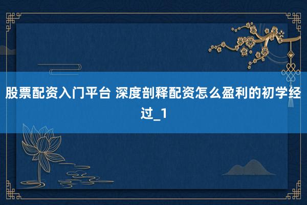 股票配资入门平台 深度剖释配资怎么盈利的初学经过_1
