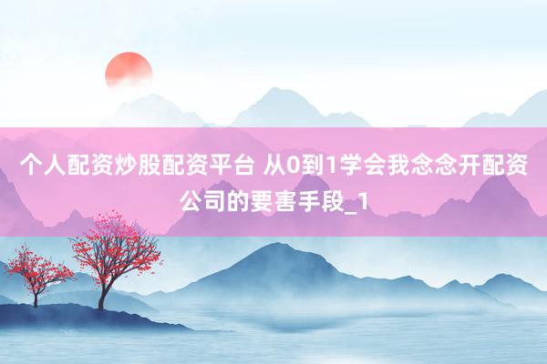 个人配资炒股配资平台 从0到1学会我念念开配资公司的要害手段_1