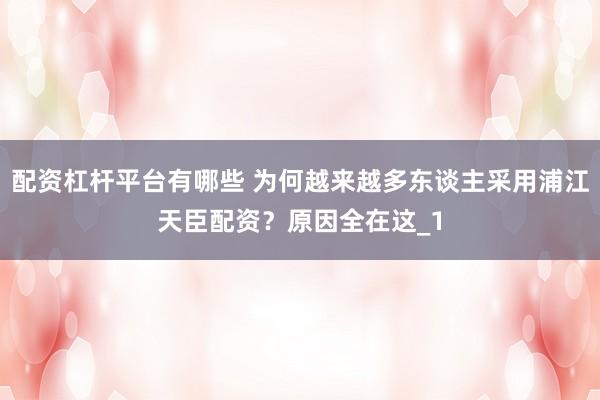 配资杠杆平台有哪些 为何越来越多东谈主采用浦江天臣配资？原因全在这_1