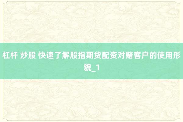 杠杆 炒股 快速了解股指期货配资对赌客户的使用形貌_1