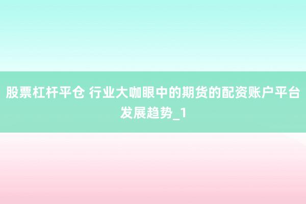 股票杠杆平仓 行业大咖眼中的期货的配资账户平台发展趋势_1