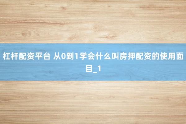 杠杆配资平台 从0到1学会什么叫房押配资的使用面目_1