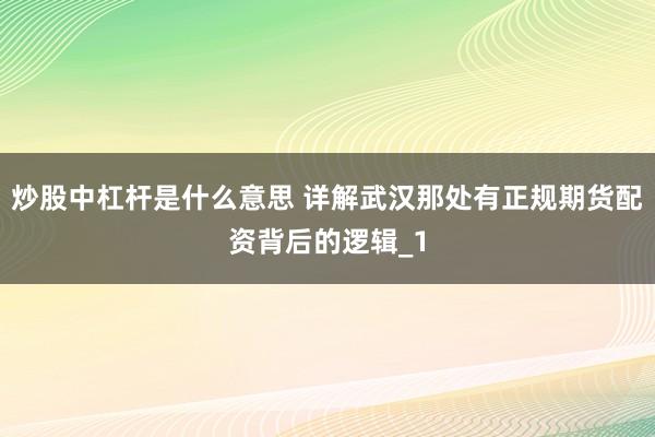 炒股中杠杆是什么意思 详解武汉那处有正规期货配资背后的逻辑_1