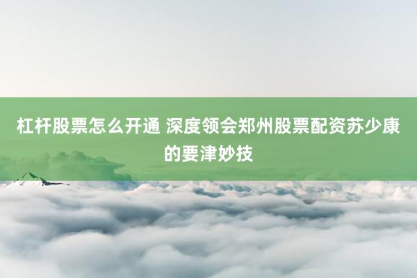 杠杆股票怎么开通 深度领会郑州股票配资苏少康的要津妙技