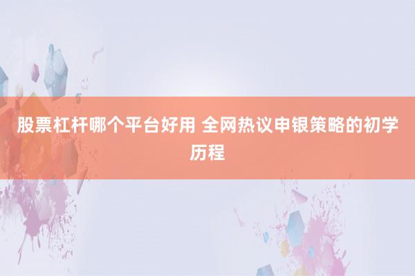 股票杠杆哪个平台好用 全网热议申银策略的初学历程