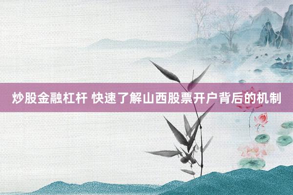 炒股金融杠杆 快速了解山西股票开户背后的机制