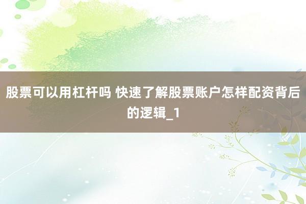 股票可以用杠杆吗 快速了解股票账户怎样配资背后的逻辑_1