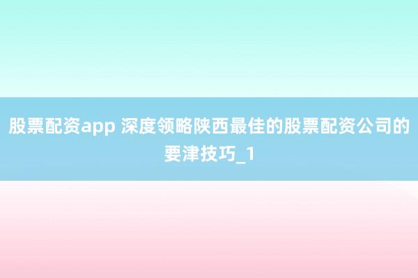 股票配资app 深度领略陕西最佳的股票配资公司的要津技巧_1