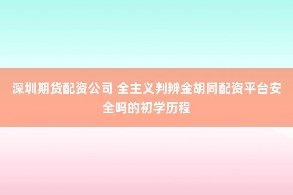 深圳期货配资公司 全主义判辨金胡同配资平台安全吗的初学历程
