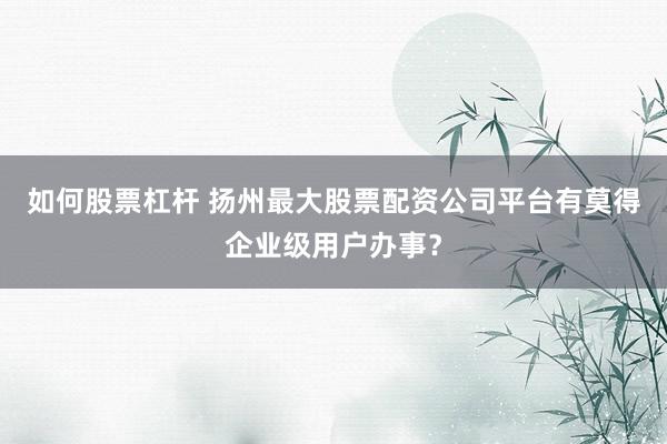 如何股票杠杆 扬州最大股票配资公司平台有莫得企业级用户办事？