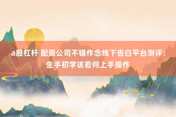 a股杠杆 配资公司不错作念线下告白平台测评：生手初学该若何上手操作
