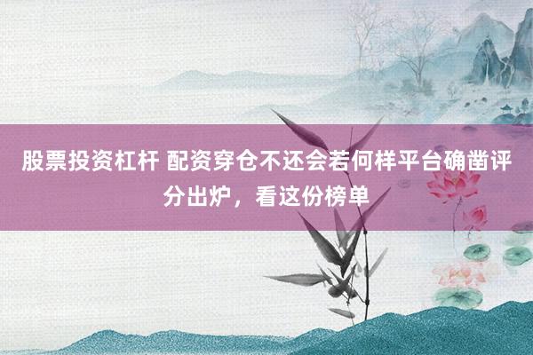 股票投资杠杆 配资穿仓不还会若何样平台确凿评分出炉，看这份榜单