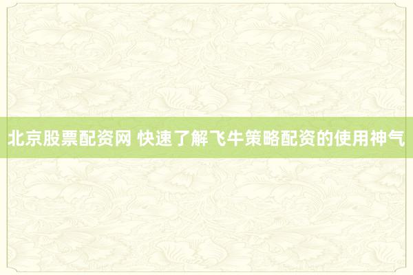 北京股票配资网 快速了解飞牛策略配资的使用神气