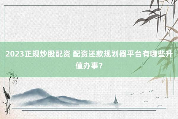 2023正规炒股配资 配资还款规划器平台有哪些升值办事？