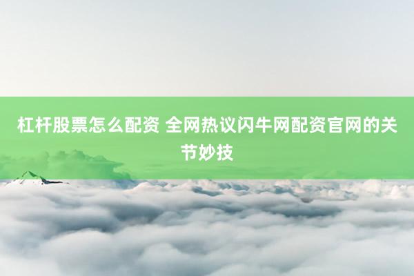 杠杆股票怎么配资 全网热议闪牛网配资官网的关节妙技