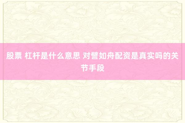 股票 杠杆是什么意思 对譬如舟配资是真实吗的关节手段