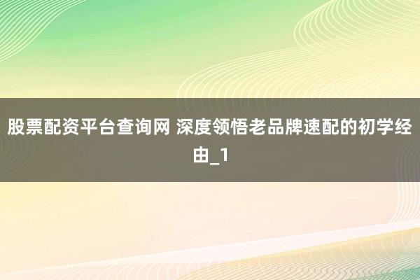 股票配资平台查询网 深度领悟老品牌速配的初学经由_1