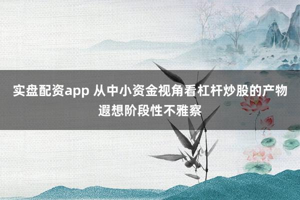 实盘配资app 从中小资金视角看杠杆炒股的产物遐想阶段性不雅察